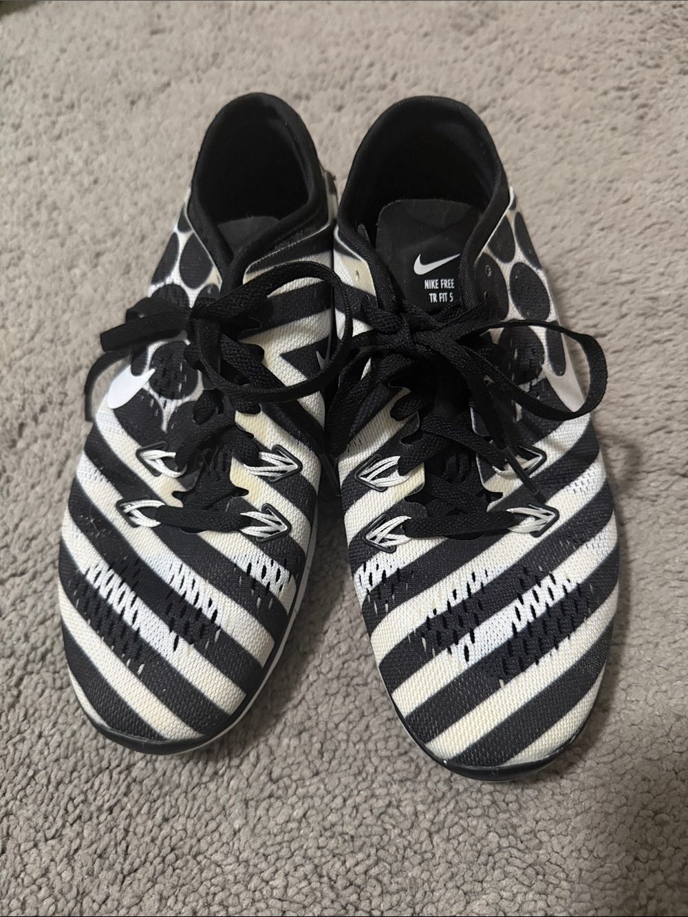 Nike Free 5.0 Black and White Striped Sneakers